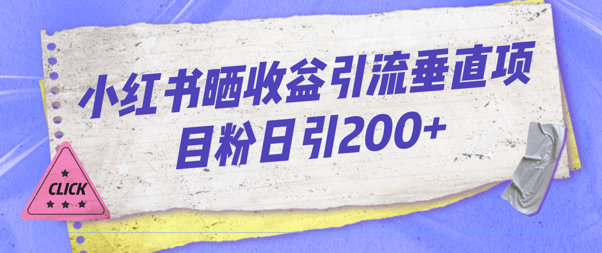 小红书晒收益图引流垂直项目粉日引200+-资源网创