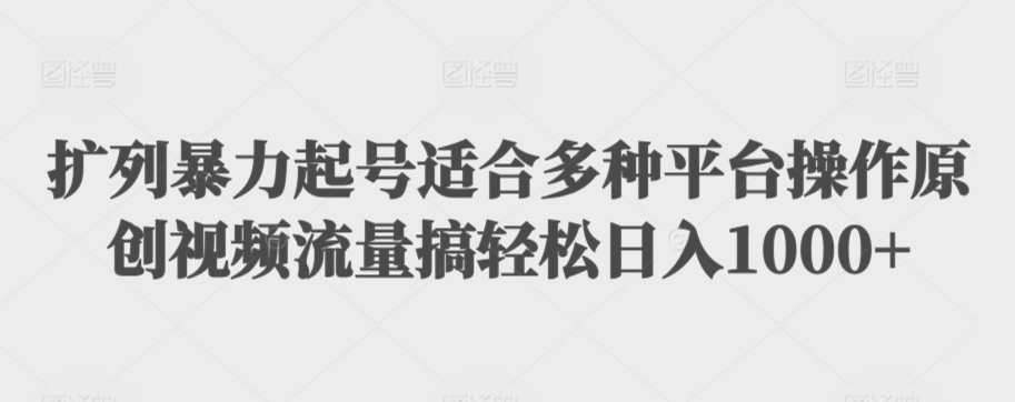 扩列暴力起号适合多种平台操作原创视频流量搞轻松日入1000+-资源网创
