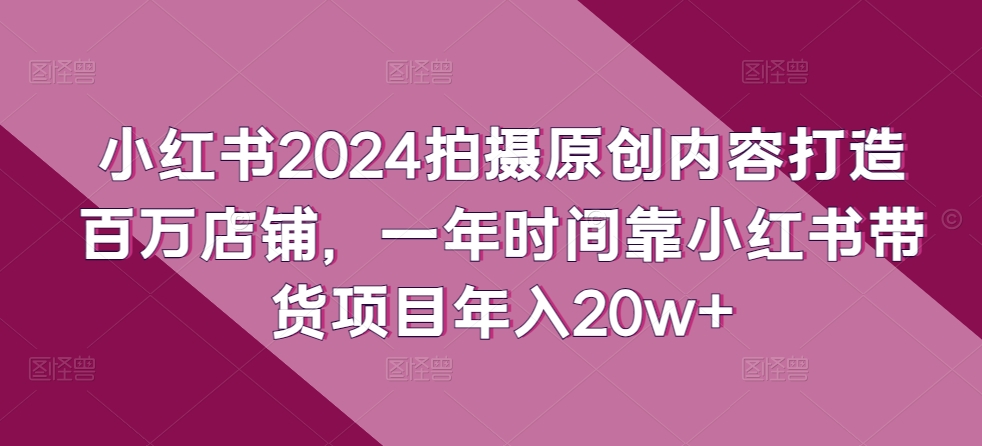 小红书2024拍摄原创内容打造百万店铺，一年时间靠小红书带货项目年入20w+-资源网创