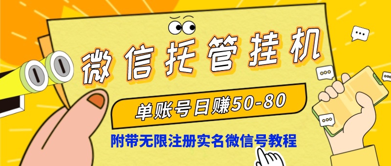 微信托管挂机，单号日赚50-80，项目操作简单（附无限注册实名微信号教程）-资源网创