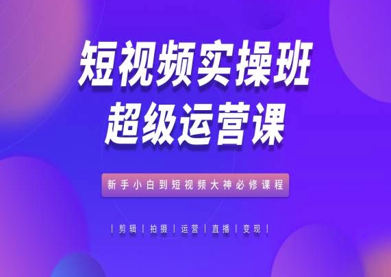 短视频实操班超级运营课，新手小白到短视频大神必修课程-资源网创