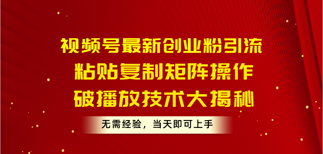 （10803期）视频号最新创业粉引流，粘贴复制矩阵操作，破播放技术大揭秘，无需经验…-资源网创