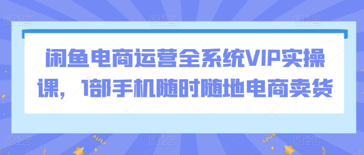 闲鱼电商运营全系统VIP实操课，1部手机随时随地电商卖货-资源网创