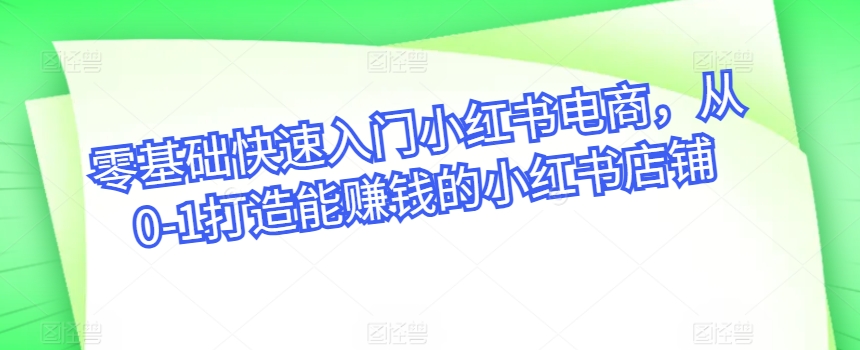 零基础快速入门小红书电商，从0-1打造能赚钱的小红书店铺-资源网创