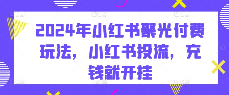 2024年小红书聚光付费玩法，小红书投流，充钱就开挂-资源网创